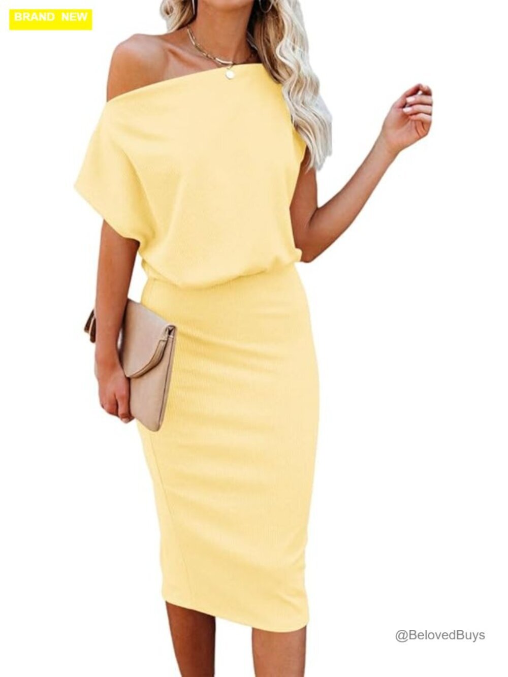 Off Shoulder Short Sleeve Ribbed Casual Party Bodycon Midi Dress